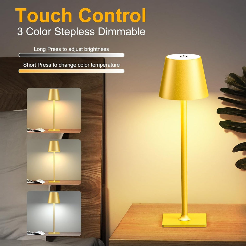 Gold Rechargeable Cordless Table Lamp, Battery Operated, 2 Pack