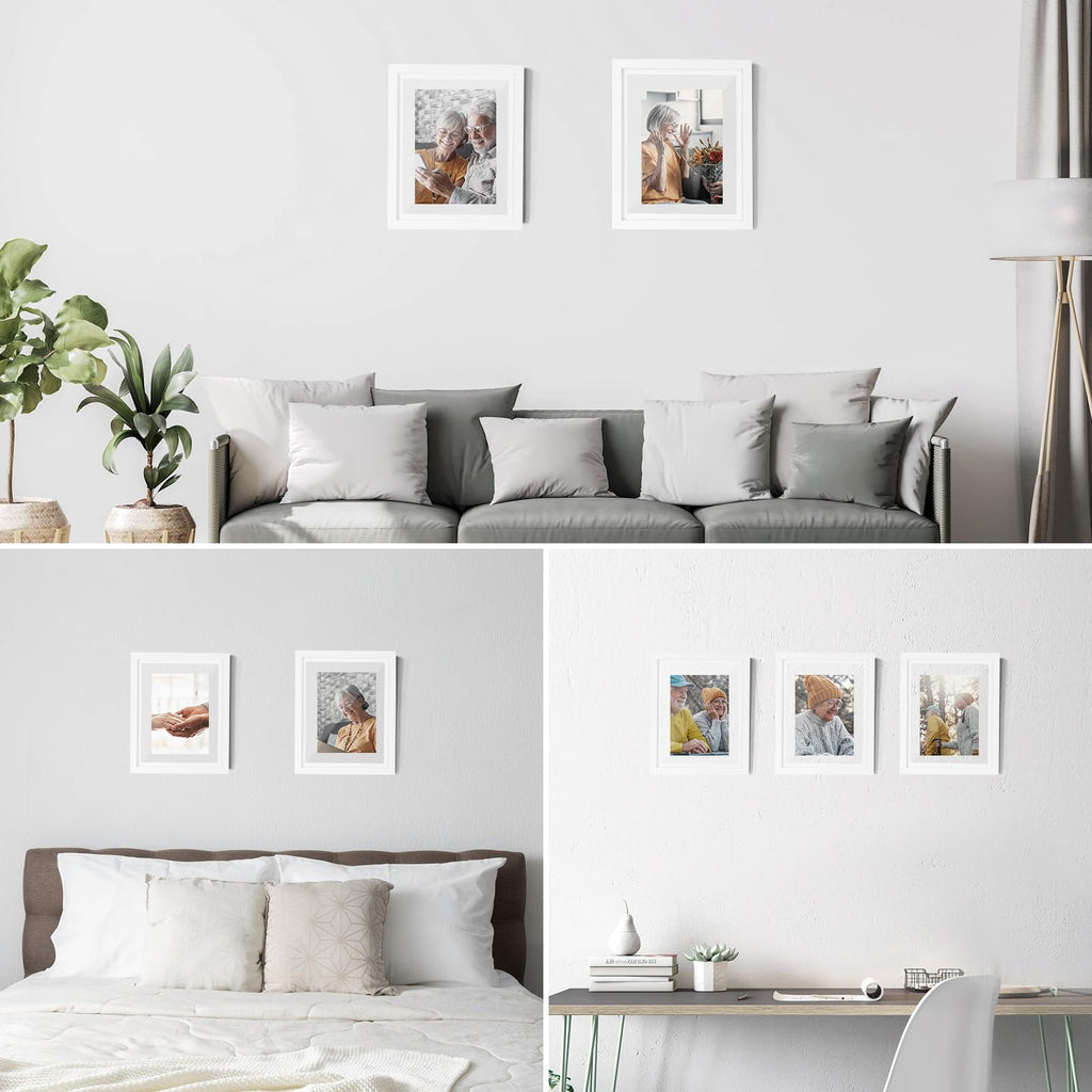 8x10 Floating Picture Frames Set of 6, White Frame, Wooden
