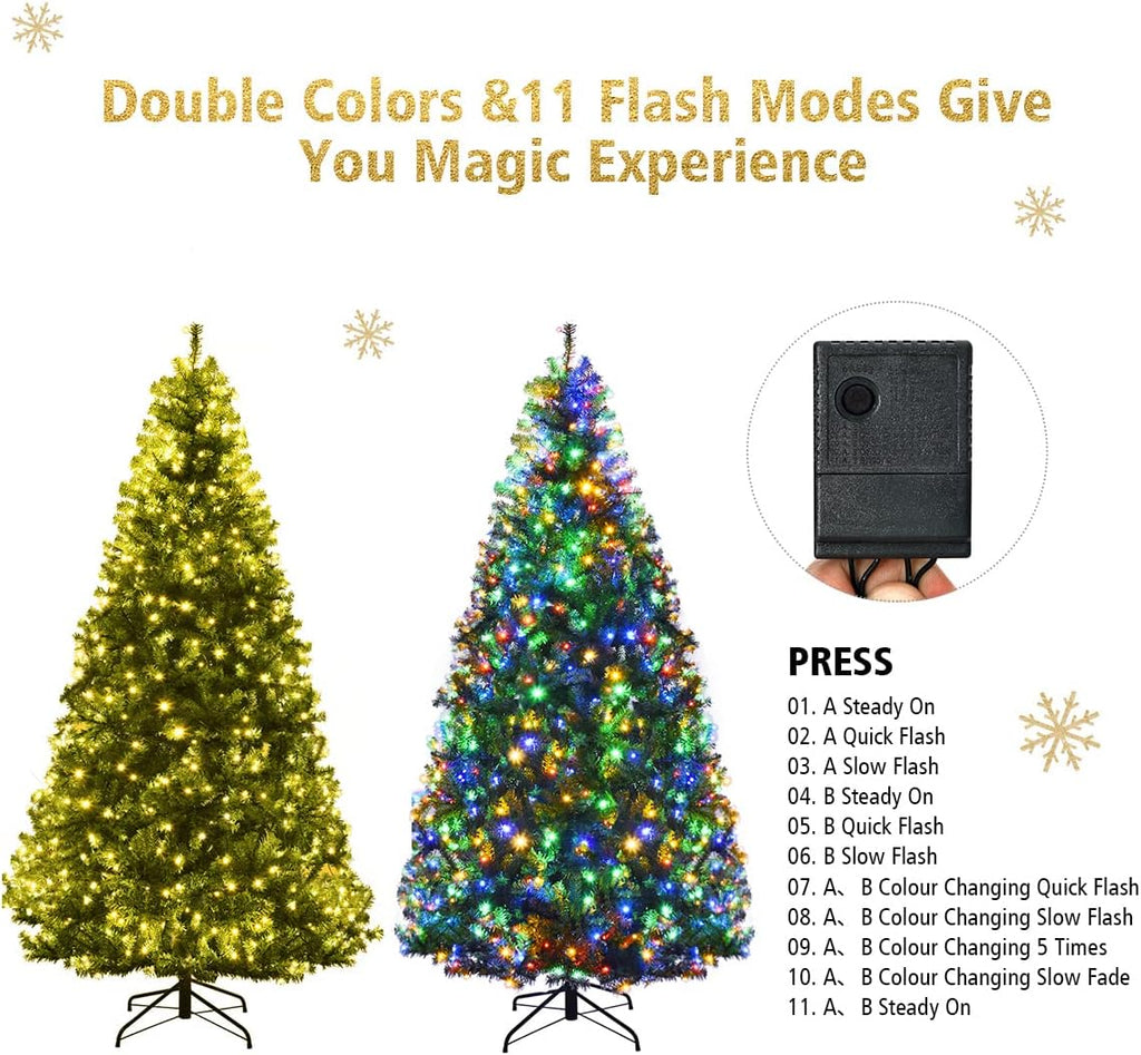 7 FT Pre-lit Christmas Tree, Artificial Holiday Xmas Tree | 500 Warm White & Multicolored Lights, 11 Modes, 1570