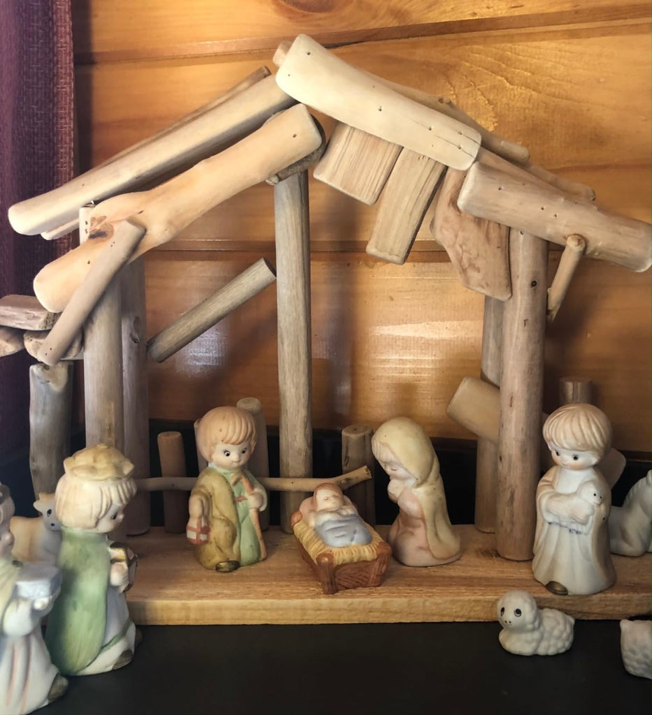 15" Wooden Creche Made Of Driftwood For Your Nativity