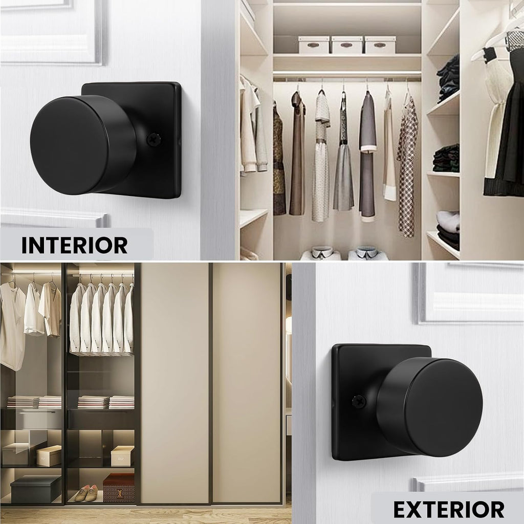 Matte Black Dummy Door Knobs No-Function, Single-Side Black Door Knobs for Handle, Closet Door Knob Pull/Handle