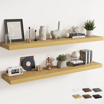 72 Inch Floating Shelves, 12"Deep Wall Shelf, 80 Lbs Capacity, Oak, 2pcs