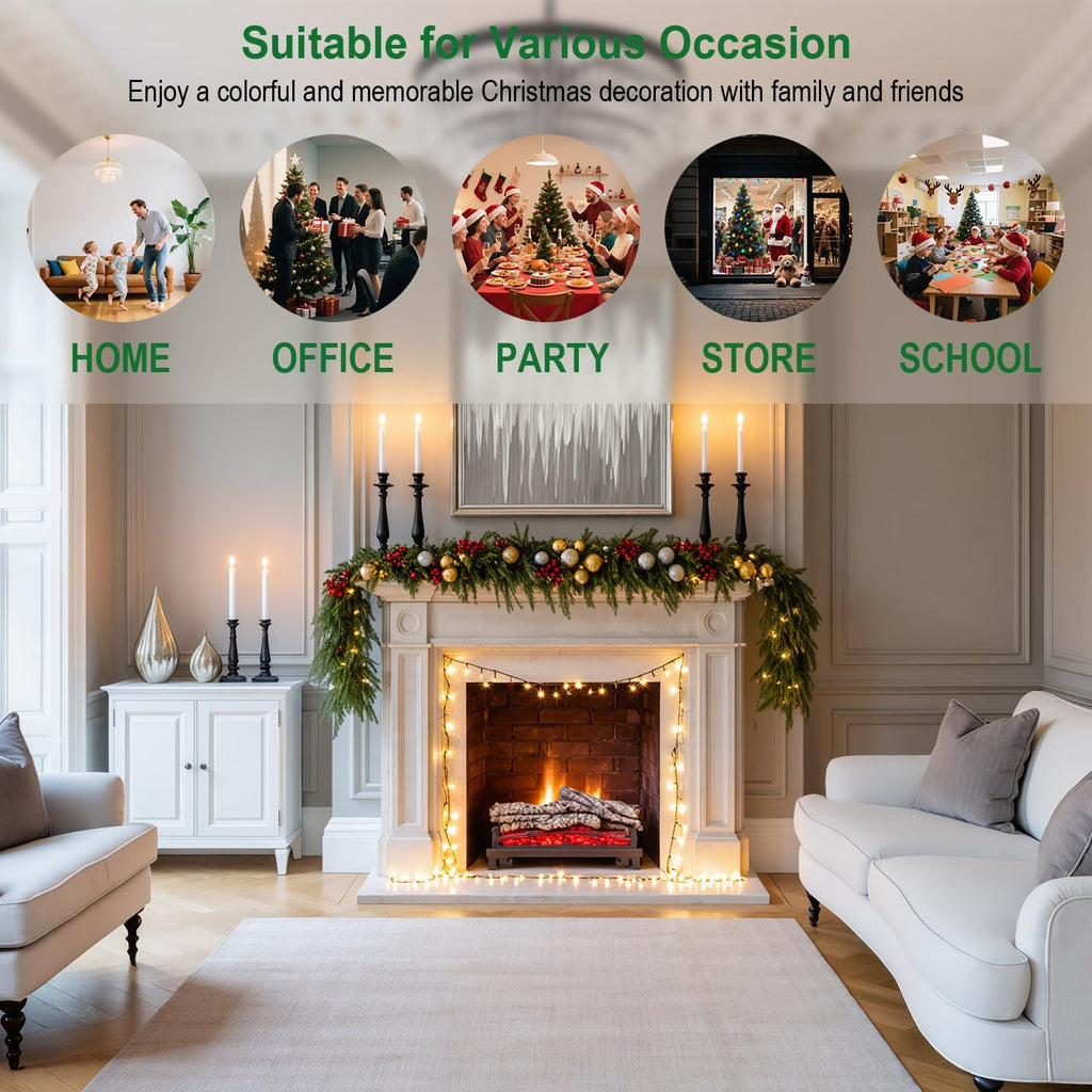 Upgrade 9FT Artificial Christmas Norfolk Pine and Cedar Garlands,Christma Real Touch Winter Pine Garland, Greenery