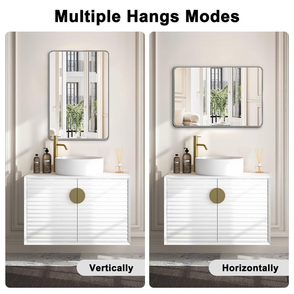 Bathroom Mirrors for Over Sink, 1Pcs 32x48Inch Vanity Mirrors for Wall, Silver Metal Frame Rectangle Mirrors Farmhouse