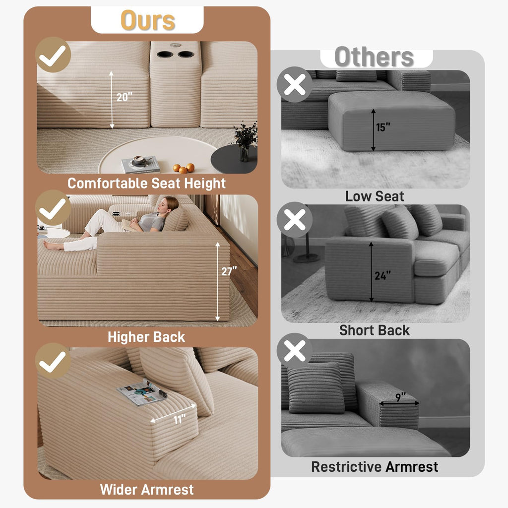 143" Oversized Cloud Sectional Couch, Beige