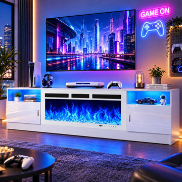 90" Fireplace TV Stand with 50" Wifi Electric Fireplace, LED Light Entertainment Center for TVs Up to 100"