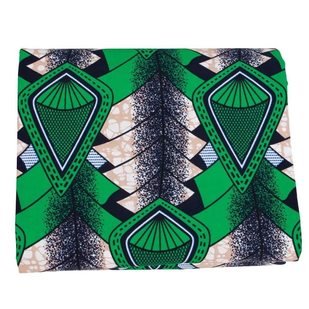 African Fabric 100% Cotton Kente Cloth by the Yard 6 Yards Green Ankara Print Wax Fabric 1485