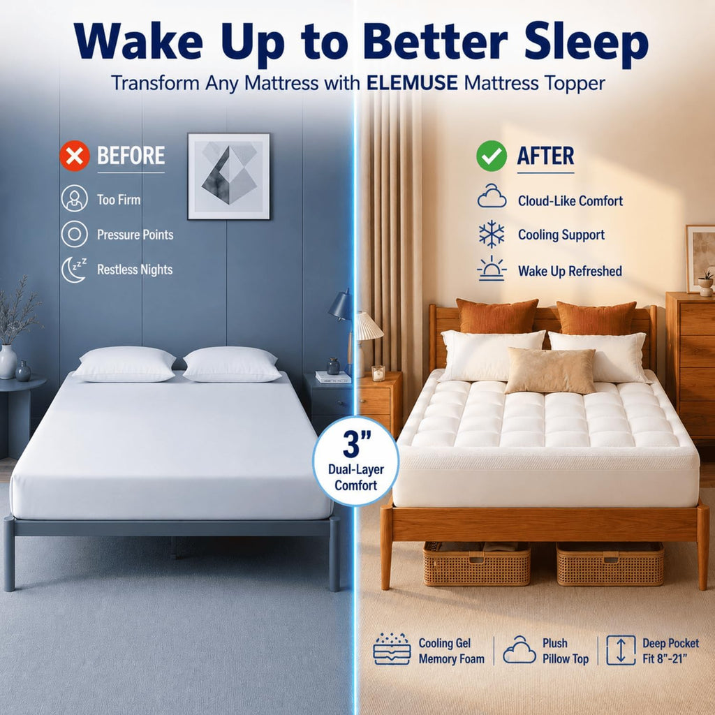 3 Inch Full Dual Layer Memory Foam Mattress Topper with Pillowtop | 2 Inch Cooling Gel Foam,1 Inch Soft Pillowtop