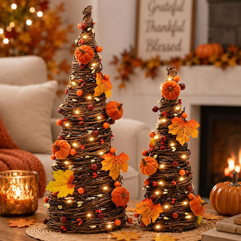 Lighted Fall Table Tree Decor, Farmhouse Pumpkin Fall Decorations