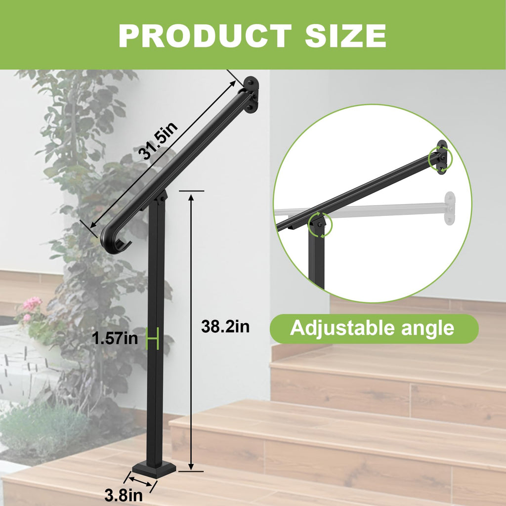 Single Step Handrail, 1 or 2 Steps Handrails for Outdoor Steps, Rust-Proof Wrought Iron Stair Railing for Seniors