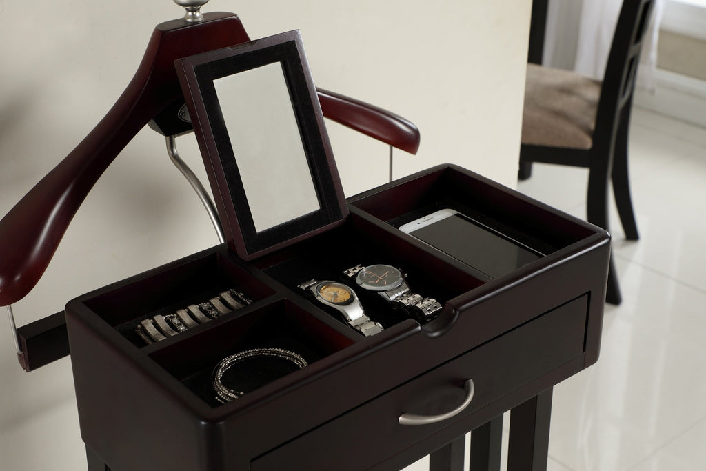 Norstar Suit Valet Stand VL16245 with Detachable Hanger, Trouser Bar, Tie Bars, Mirror Tray & Drawer, 20"W x