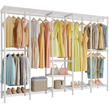 H5 Clothing Rack for Hanging Clothes, Heavy Duty Closet Rack, White