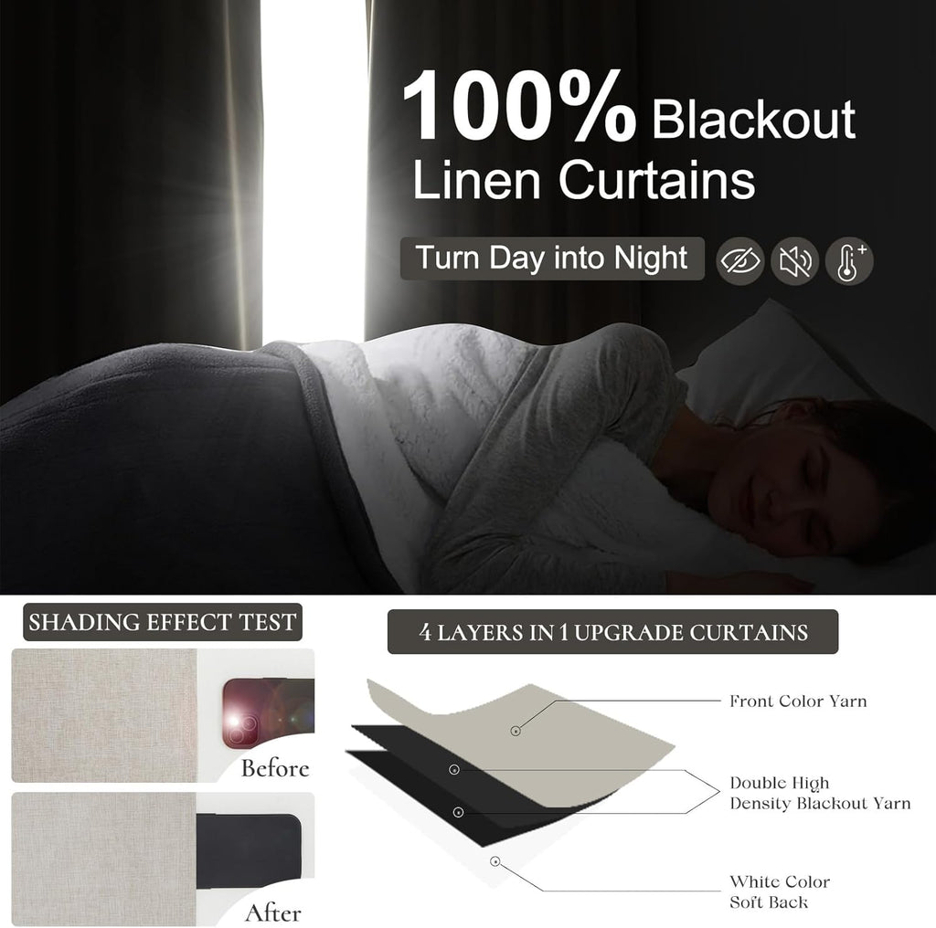 Short Black Out Curtains 56 Inch Long 54 Inch Length Window Treatments, Blackout Linen Boho Pinch Pleated Kitchen - Set of 2