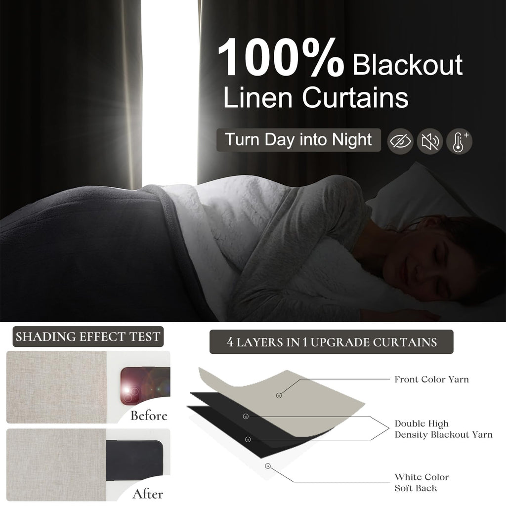 100 Inch Curtains Complete Blackout Curtains 2 Panels Set, Large Window Custom Length 100 Inches Long Neutral Cream