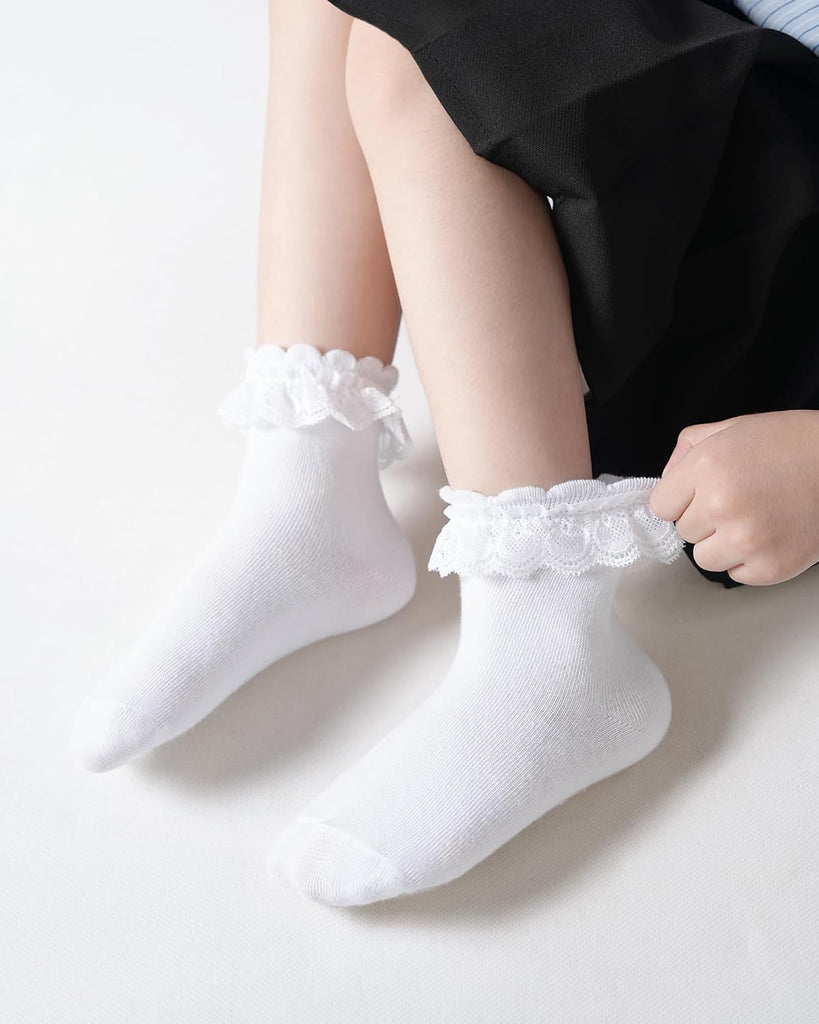Girls White Ruffle Socks Toddler Lace Frilly Dress School Ankle