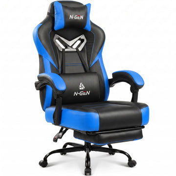 Big & Tall Gaming Chair with Footrest, Lumbar Support, Blue