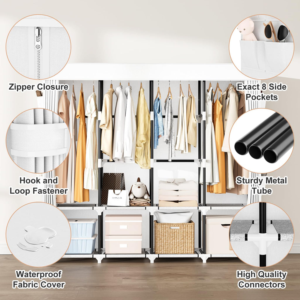 Portable Closet for Hanging Clothes, 67 Inch Wide Portable Wardrobe Closet with Cover, 4 Hanging Rod, Storage Shelves