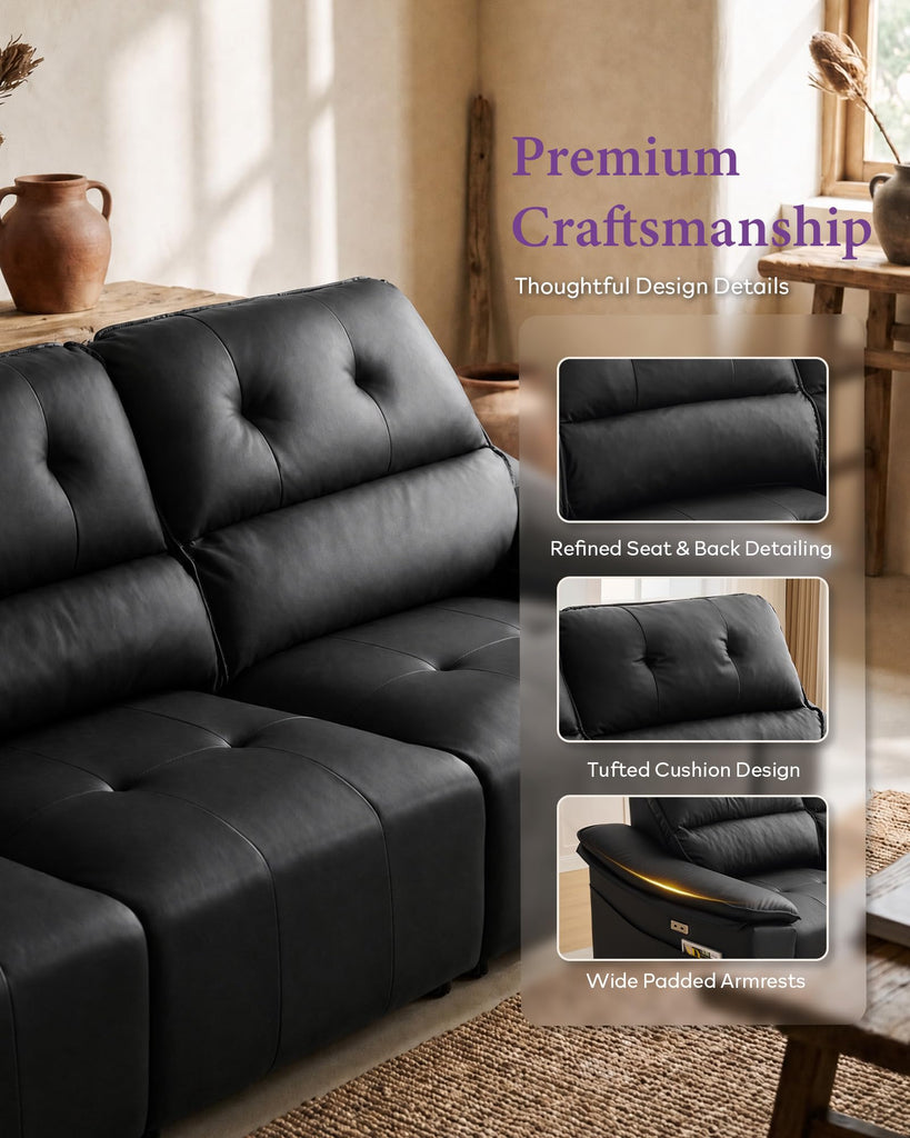 110'' Electric Leather Recliner Couch, Power Extendable Pull Out Sofa Bed