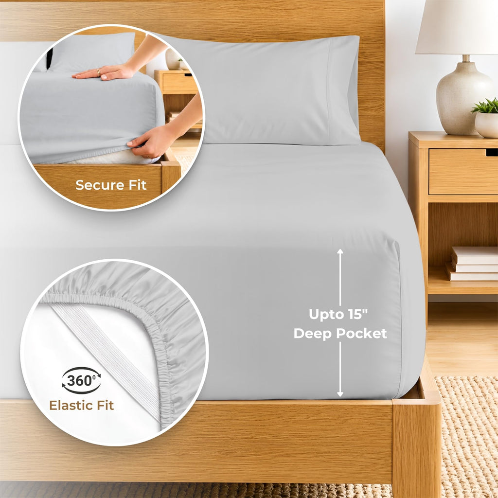 100% Egyptian Cotton Sheets Full XL Size - 600 Thread Count Sheets Set, Cooling, 15" Deep Pocket, Luxury Hotel