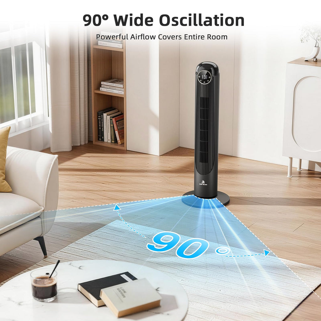 T36 Tower Fan, 36 Inch DC Brushless Motor Bladeless Oscillating Fan with Remote, 6 Speeds & 4 Modes,LED Display, 9H