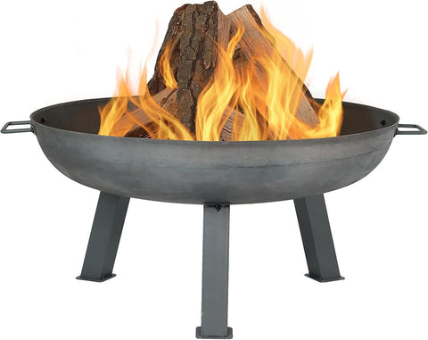 30 Inch Cast Iron Fire Pit Bowl - Wood Burning Outdoor with Handles - Gray
