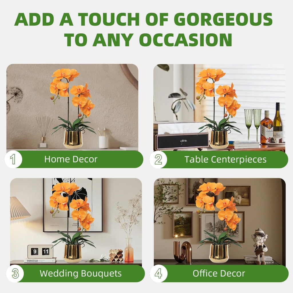 Orchids Artificial Flowers Realistic Fake Flowers in Ceramic Pot 20" Orange Lifelike Faux Floral Arrangement Soft PU