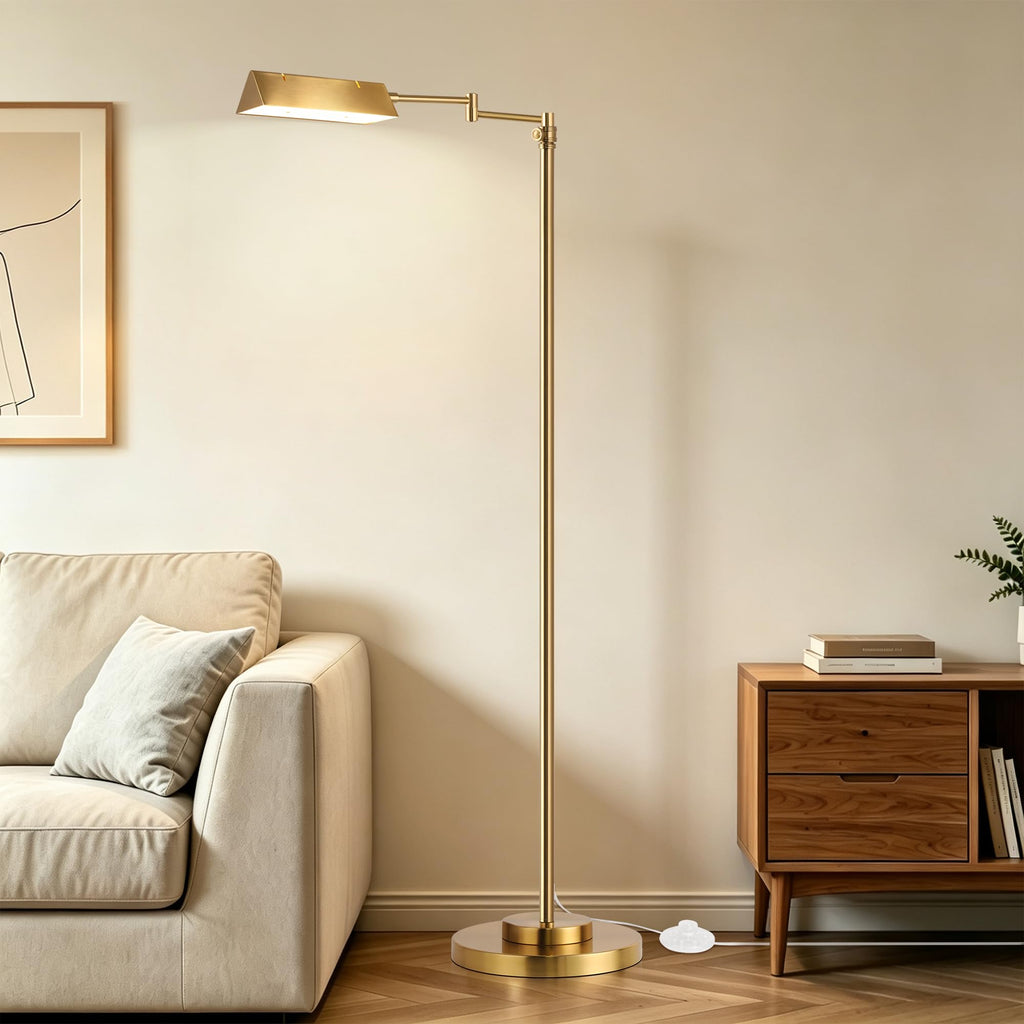 LED Floor Lamp, 12W LED Adjustable Height Pharmacy Floor Lamp 350° Swing Arms & Head, 3-Color Temperature