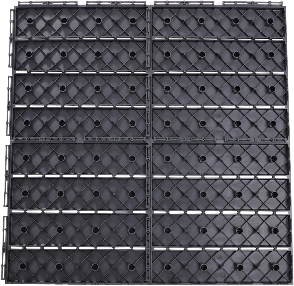 30PCs Plastic Interlocking Patio Deck Tiles,12"x12" Waterproof Outdoor Flooring,Dark Grey Outdoor Imitation Wood