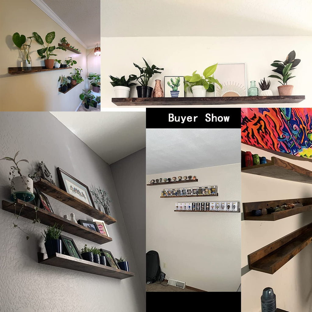 47 Inch Long Floating Shelves for Wall, Rustic Picture Ledge Large Shelf Bedroom Bathroom Kitchen, Set of 3 Different