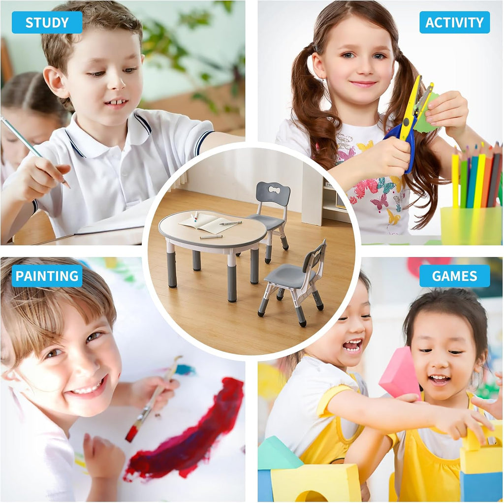 Kids Round Activity Table and Chairs Set, Height Adjustable Plastic Children Art Desk with 2 Seats, Kids Set Table Set