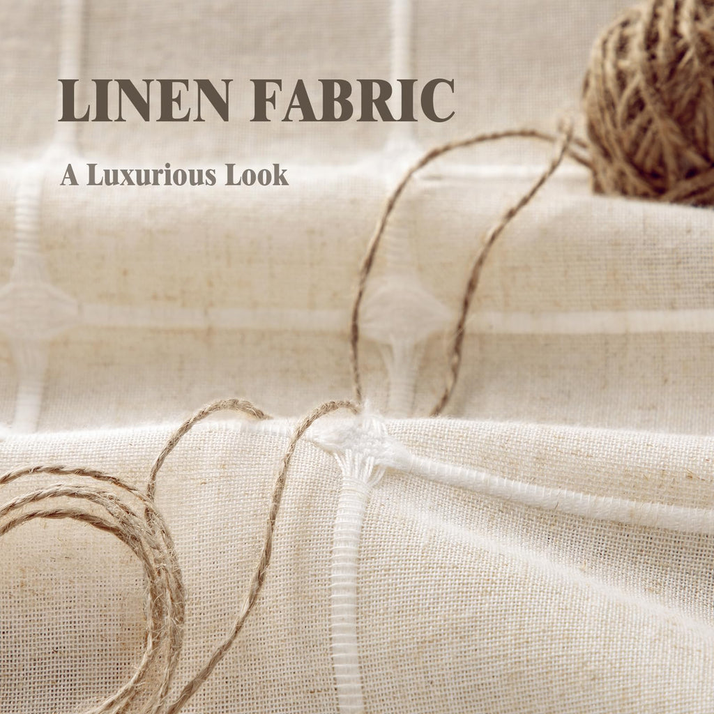 Boho Blackout Plaid Curtains 84 Inch Drapes Linen Blend 2 Panels
