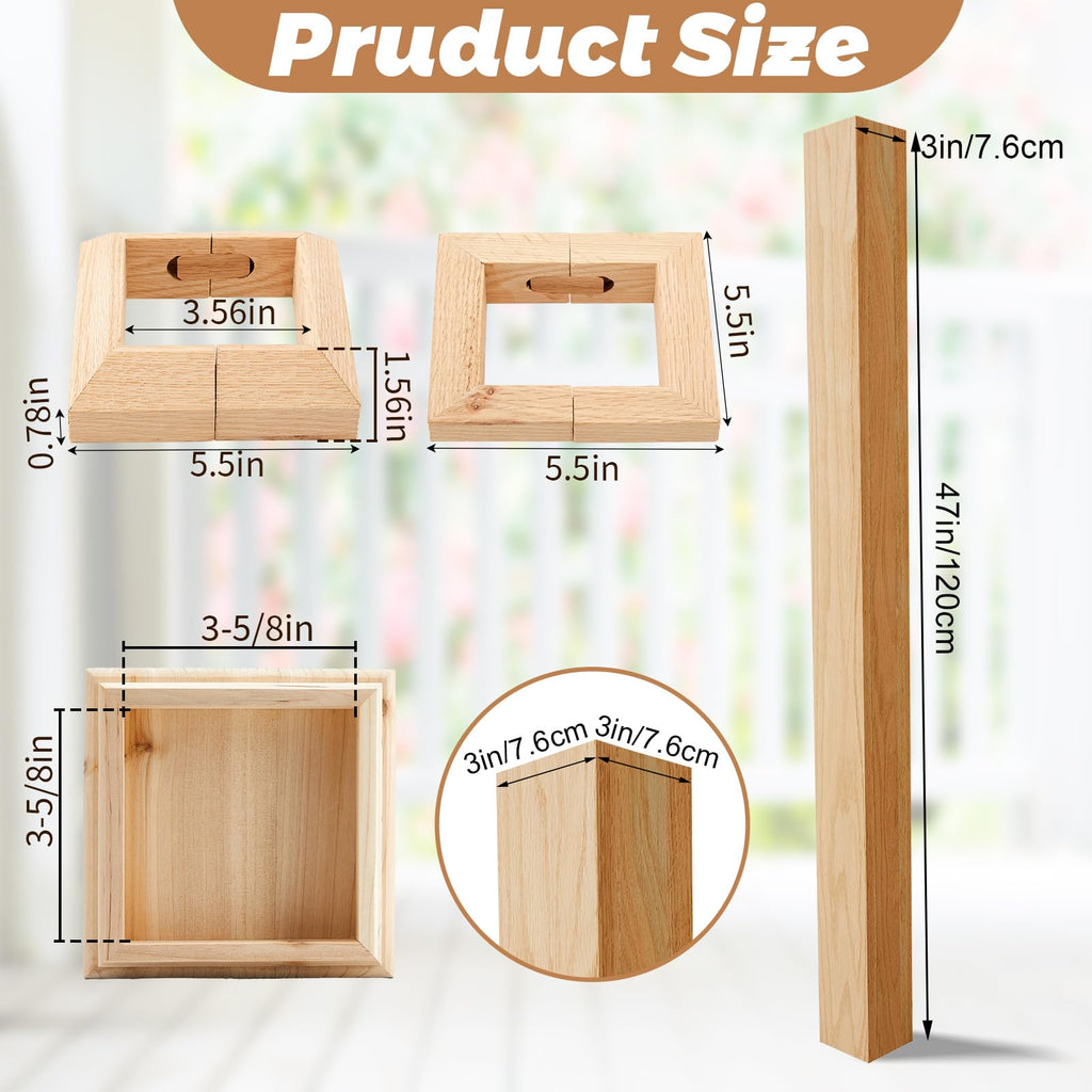 3.5" x 3.5" x 48" Solid Red Oak Stair Wood Newel Post Kit Wooden Balusters Skirt Wood Post with Stair Cap Deck Base