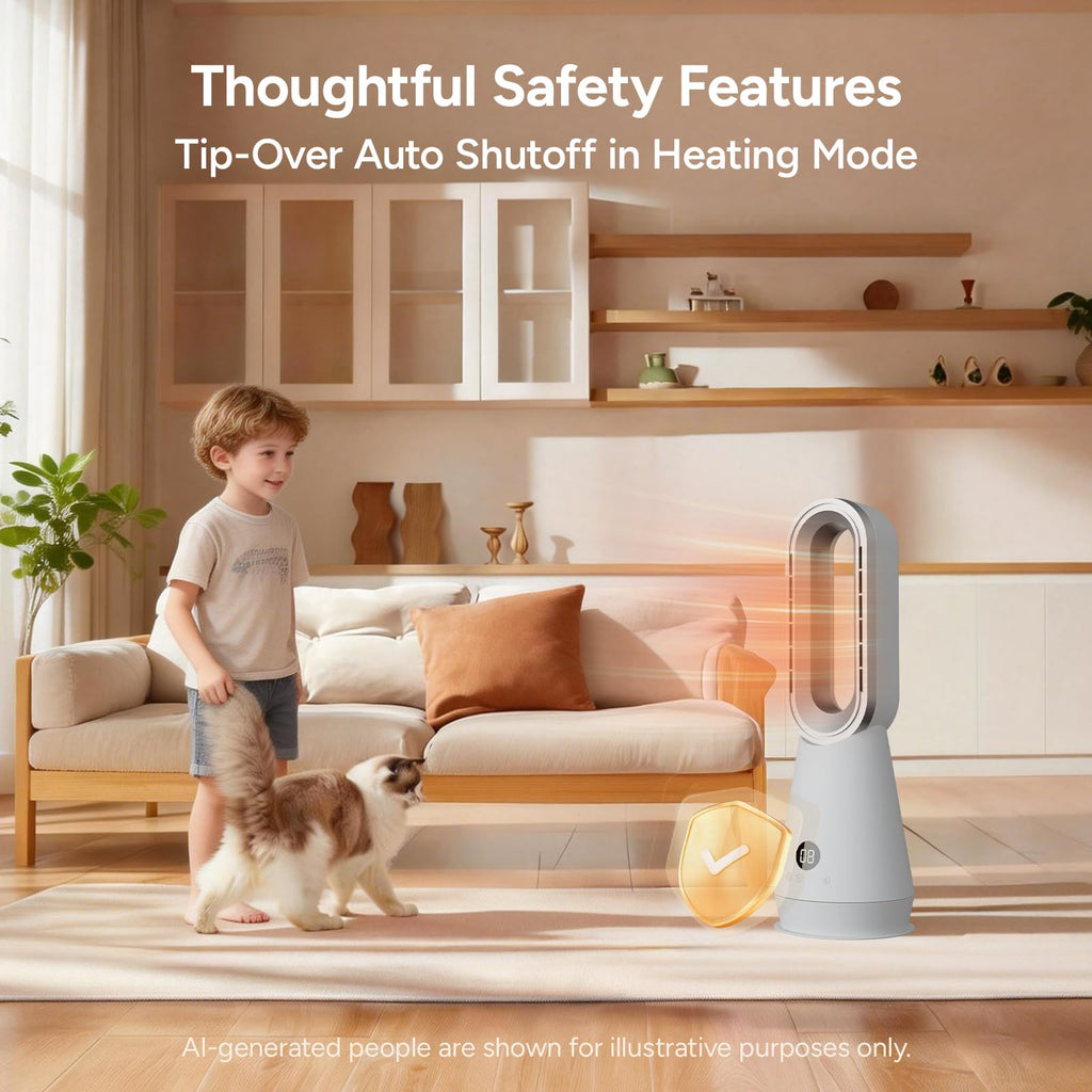 3-in-1 Bladeless Fan Combo, 22" Bladeless Tower Fan with Air Purifier, 90° Oscillating Fast Heating & Cooling, Remote
