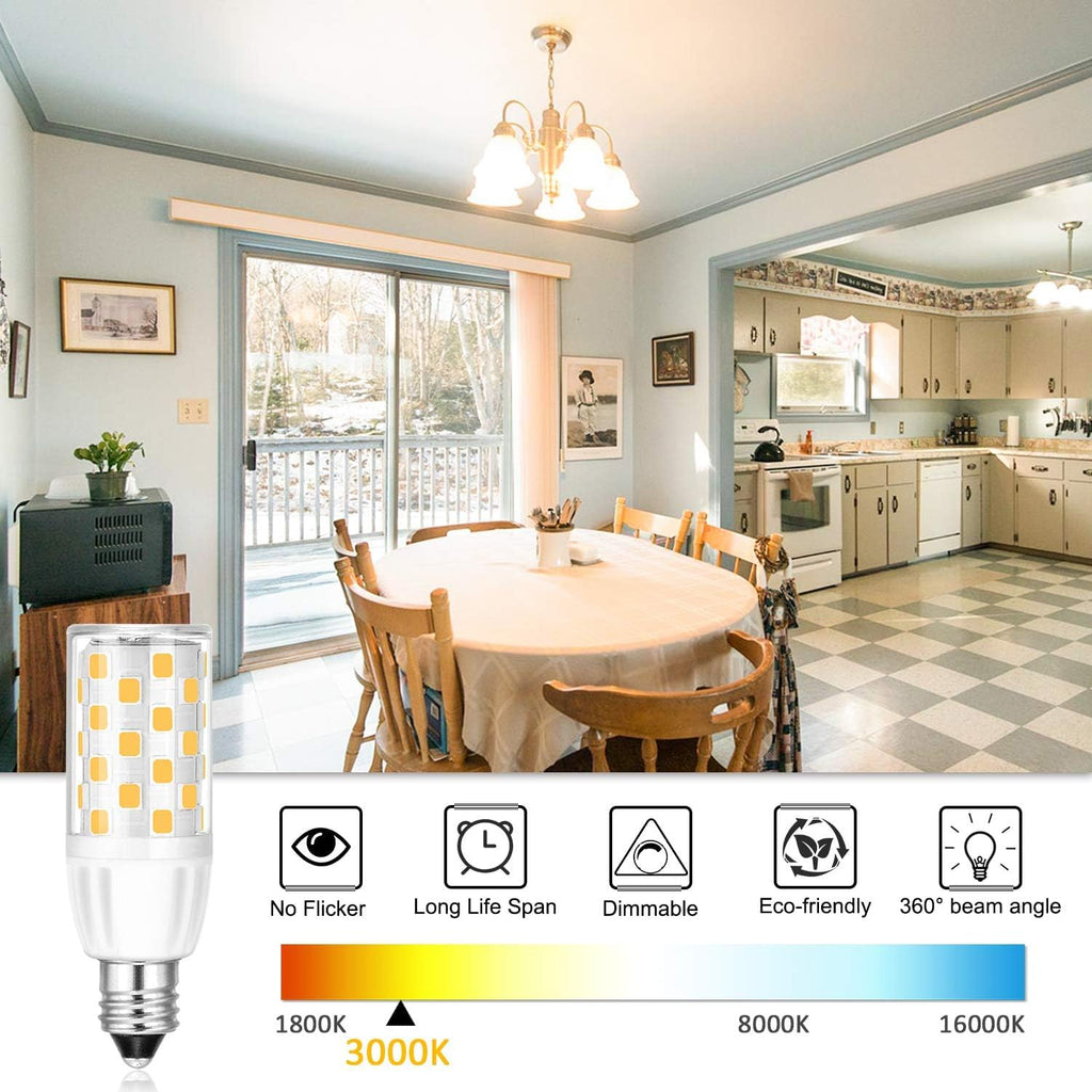 E11 LED Bulb Dimmable, 6W Equivalent 60W Halogen, 3000K Warm White, 4 Pack