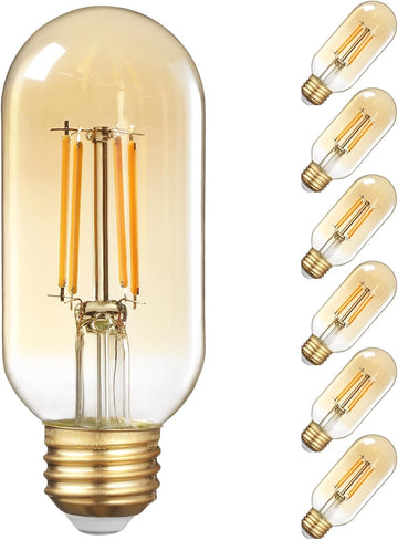 LED Tubular Light Bulb Dimmable, Amber Warm Glass, 2200K