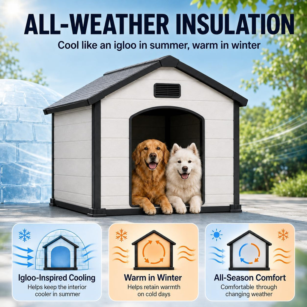 54" Large Dog House Outdoor, Waterproof Durable Resin Dog Kennel
