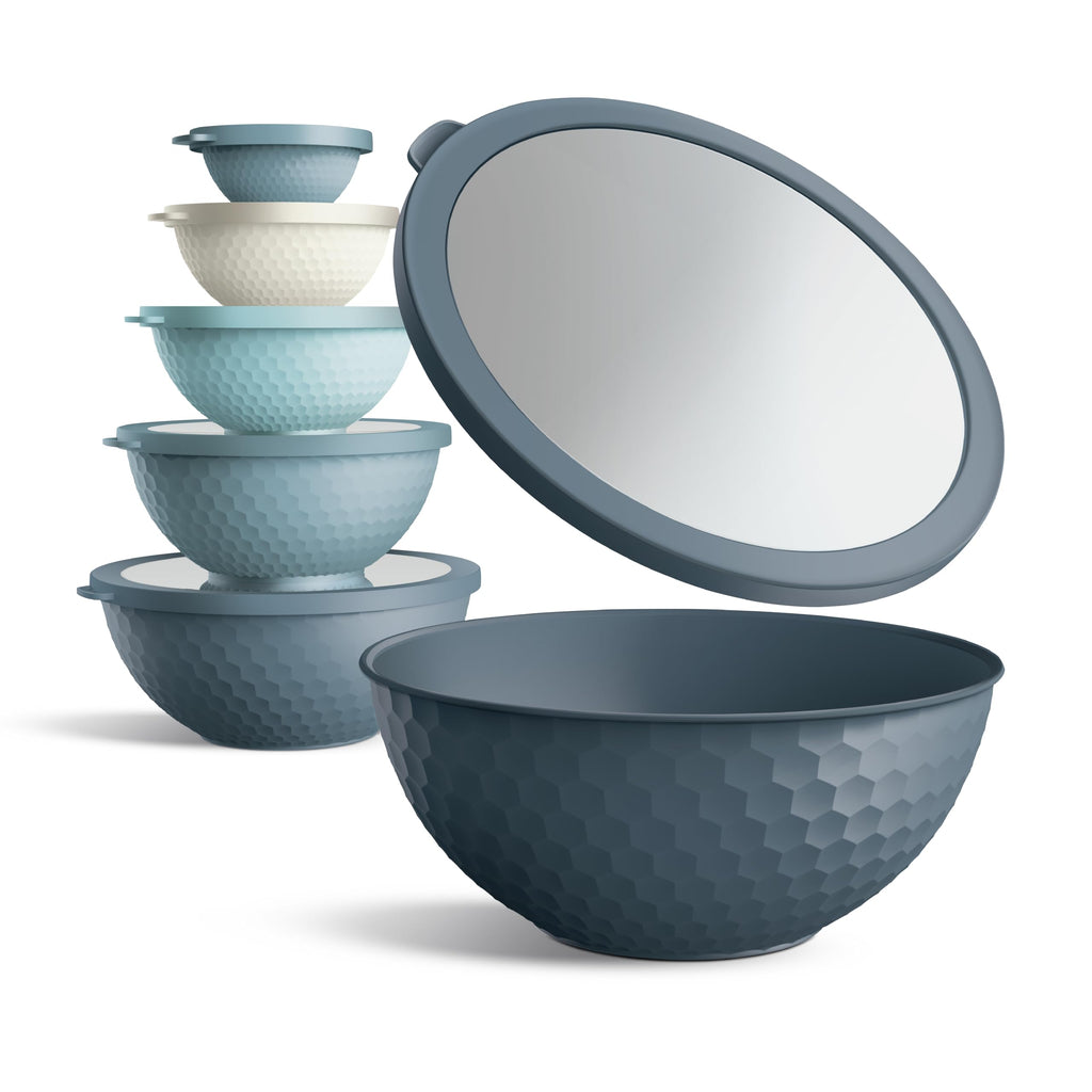 Mixing Bowls with Lids - 12 Piece Plastic Nesting Bowls Set includes 6 Prep Bowls and 6 Lids, Microwave Safe Mixing