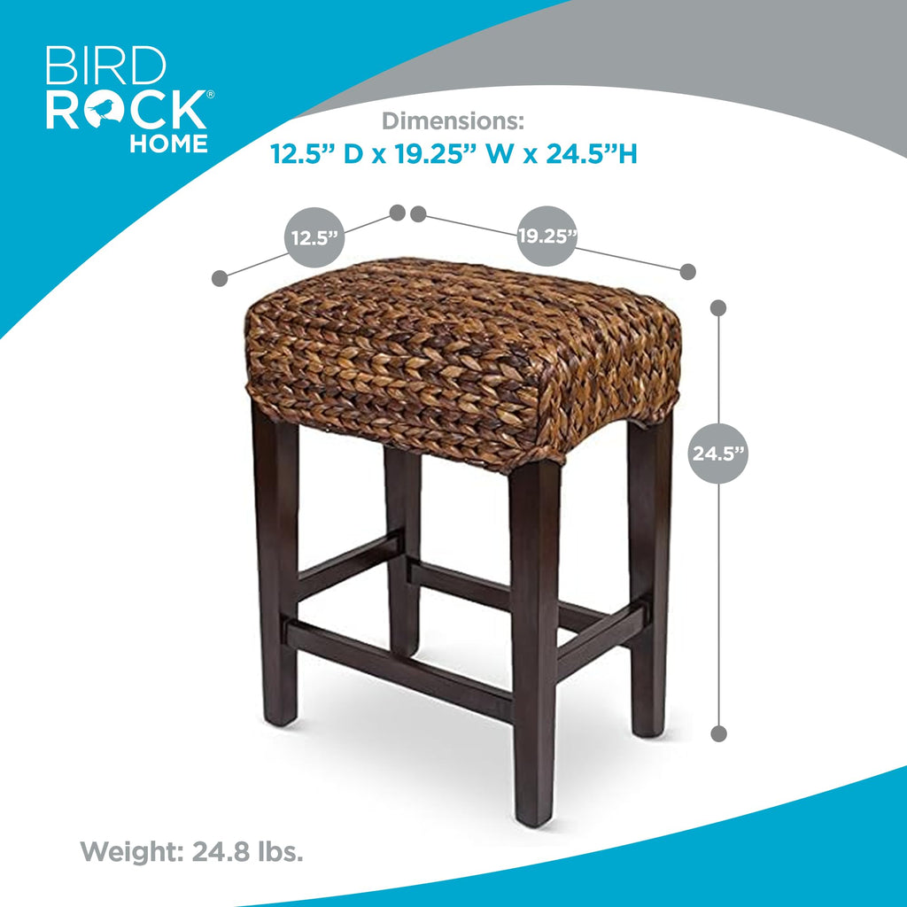 Kitchen Bar Stool with Backless Woven Seat, Espresso, 24.5"
