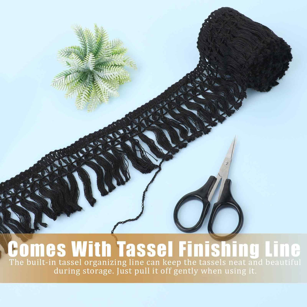 Black Sewing Fringe Trim 2.3'' Wide Cotton Tassel Fringe Trim Boho Long Fringe Trim for Clothes Lamp Shade - 10 Yards