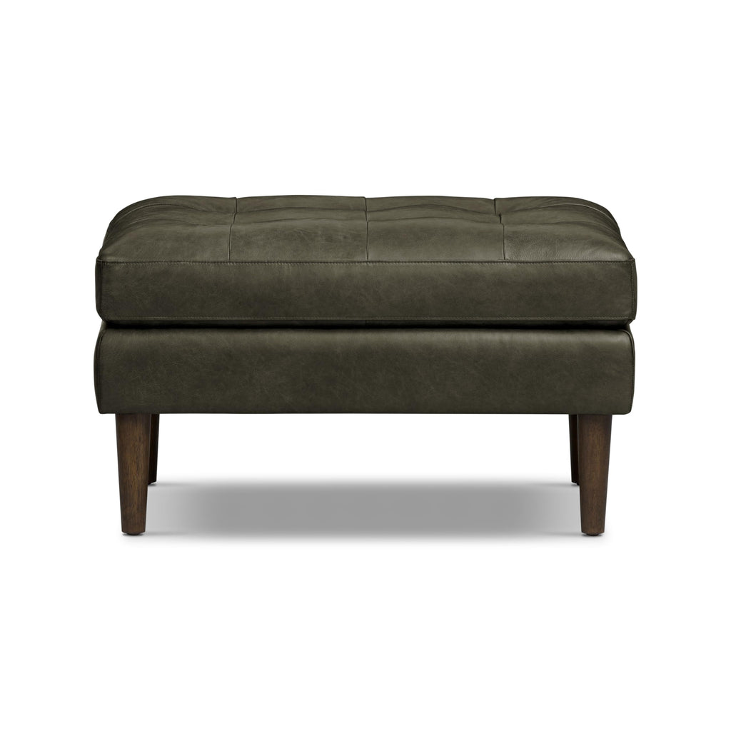 Napa Ottoman - Full-Grain Leather Upholstered Ottoman with Feather-Down Topper - Couch - Vintage Italian Leather in