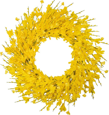 24 Inch Artificial Yellow Forsythia Flower Wreaths, Silk Leaves Paper Floral Wreath for Front Door, Spring Summer