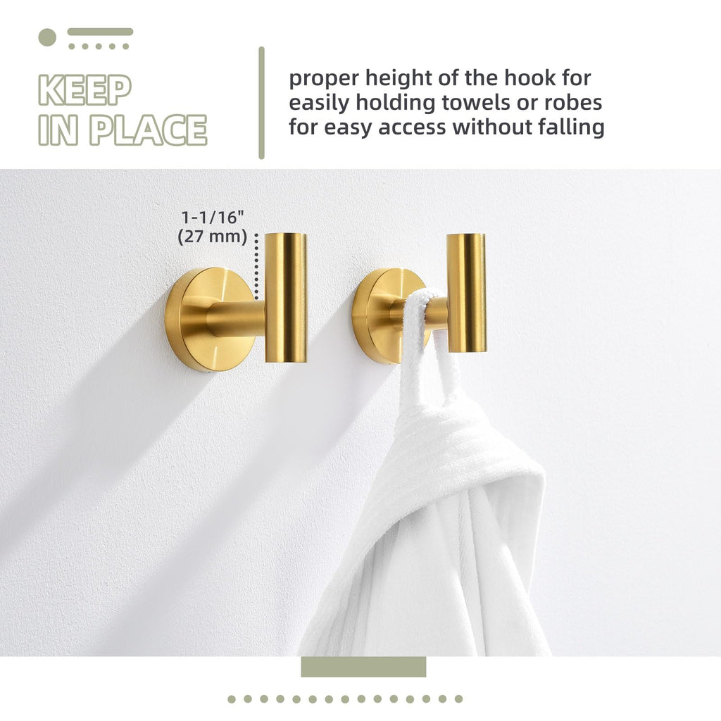 Bathroom Towel Hook 2 Pack, Robe Coat Holder Brushed Dark Gold