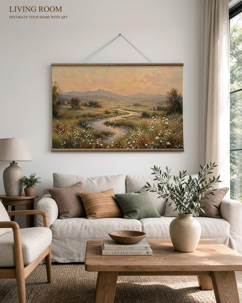 Extra Large Framed Wall Art, Wildflower Mountain Landscape, 36x54In