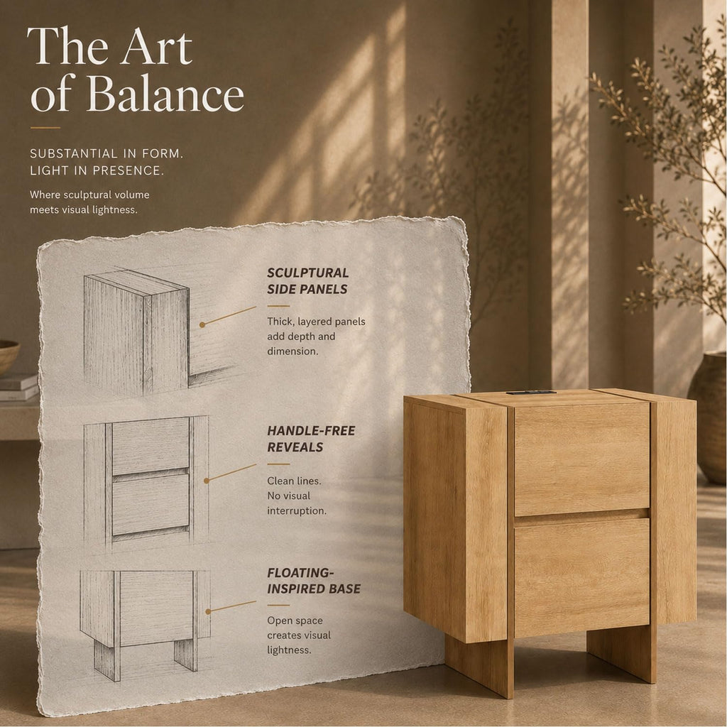 24" Modern 2 Drawer Dresser with Charging Station