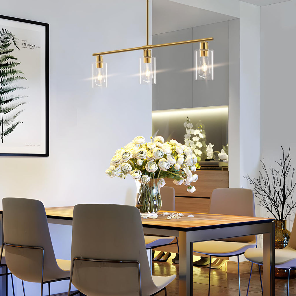 Kitchen Island Lighting, Linear Chandeliers Rectangle Pendant Light Fixtures Farmhouse Hanging Light with Glass