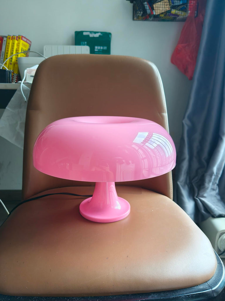 Pink Mushroom Lamp, Mid Century Modern Table Lamp, Minimalist Mushroom Decor Bedside Small Lamps, 2700K(Bulb