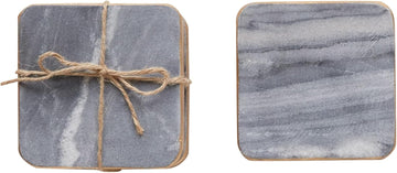 Grey Marble Coasters with Gold Edges - Set of 4