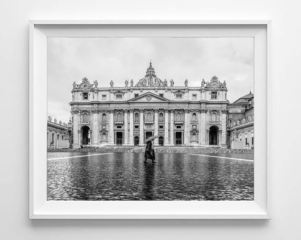 Black and White Rome Italy Photography Prints, Set of 4, UNFRAMED, St. Peters Basilica, Colosseum, Trevi Fountain
