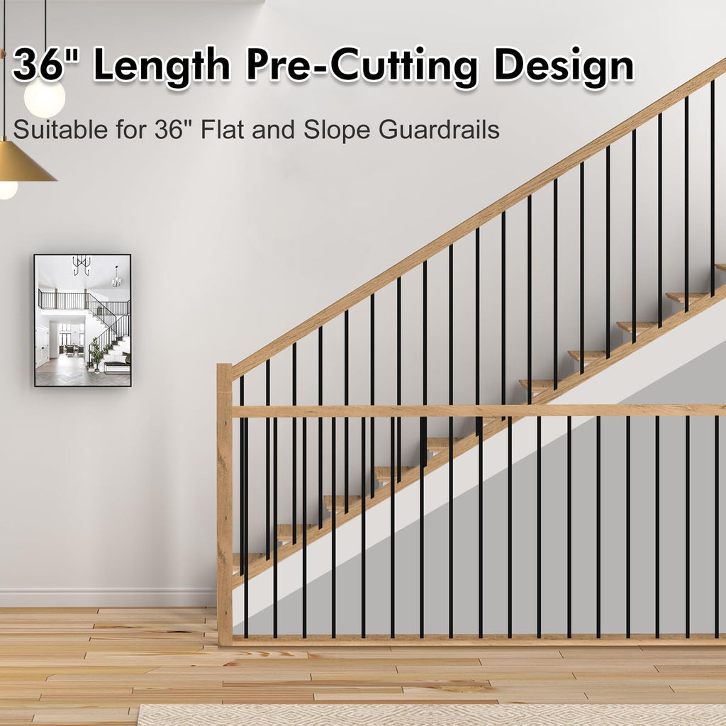 10 Pcs Iron Balusters for Staircase, 1/2" x 36" Wrought Iron Balusters, Metal Square Straight Hollow Iron Spindles