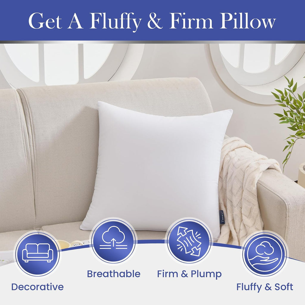 22 x 22 Throw Pillow Inserts() Firm & Fluffy Decorative Down Alternative 22 Pillows for Couch Sofa Bed Living - Set of 2